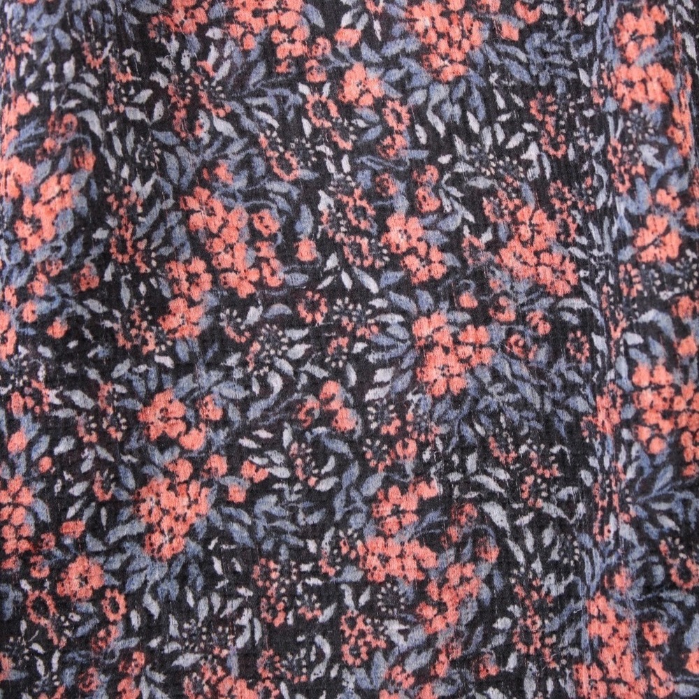 Avec Les Filles Floral Lace Trim Ruched Sleeve Blouse M Navy Coral Boho Chic Top - Picture 2 of 9